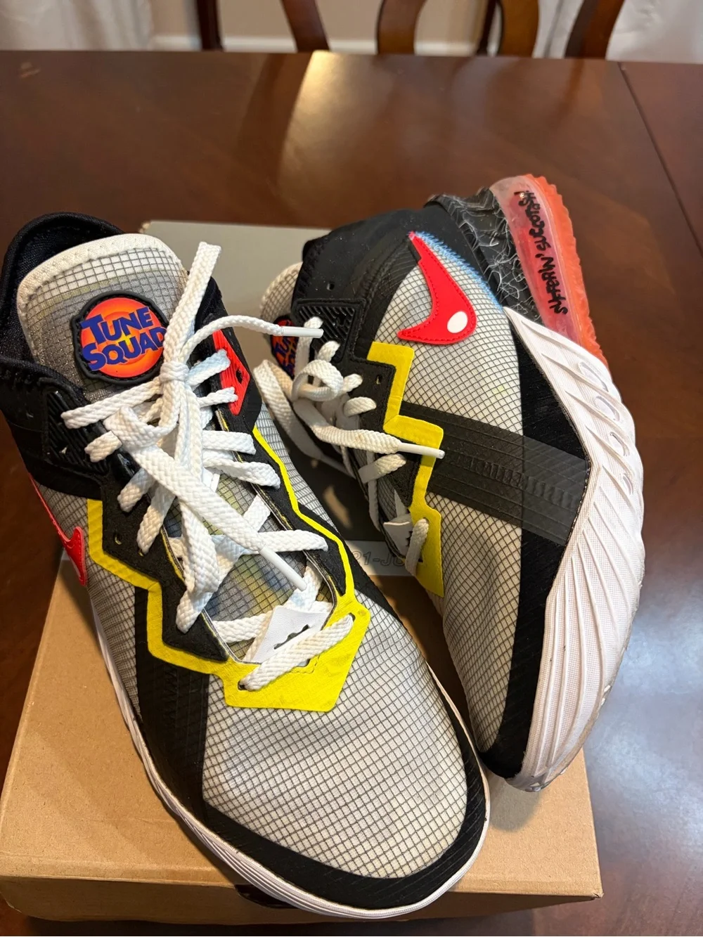 Nike LeBron XVIII Low -Tune Squad Basketball Sneakers - White/Black/Yellow/Red